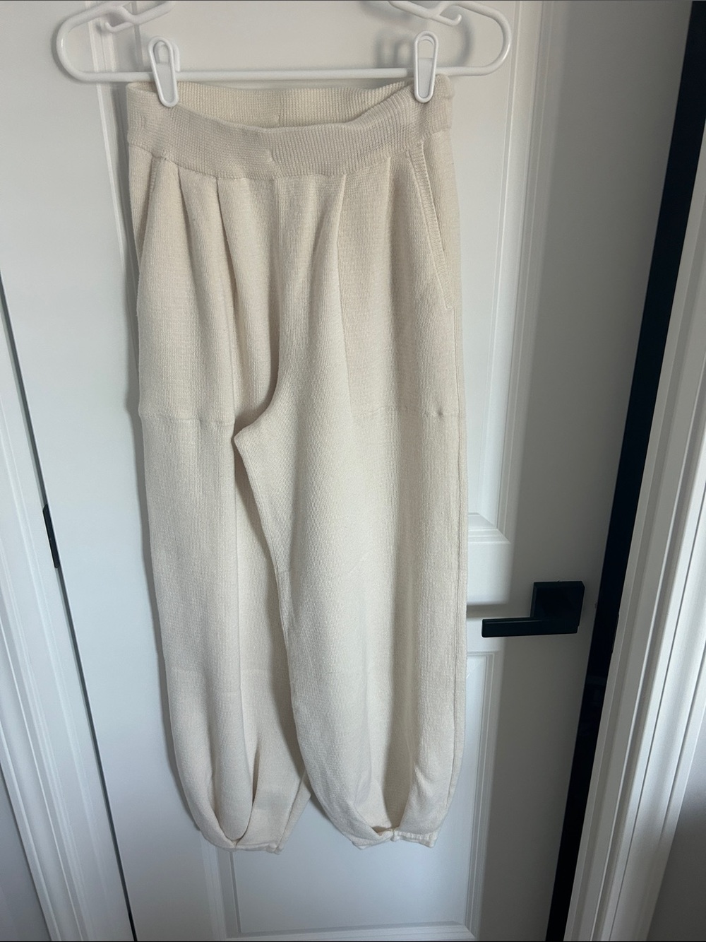 Cream Knit High-Waist Lounge Trousers